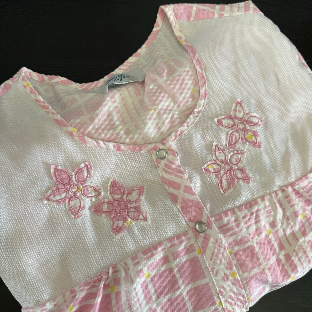 Womens XXL Pink‎ Seersucker Housecoat Robe Nightgown Pearl Snap Pockets
